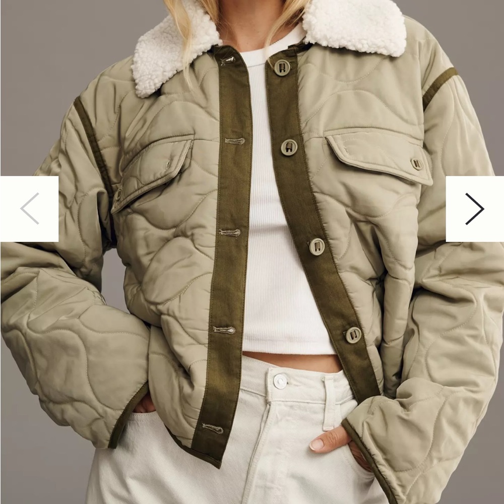 Anthropologie Quilted Sherpa Collar Jacket in Moss, size XS, worn once.